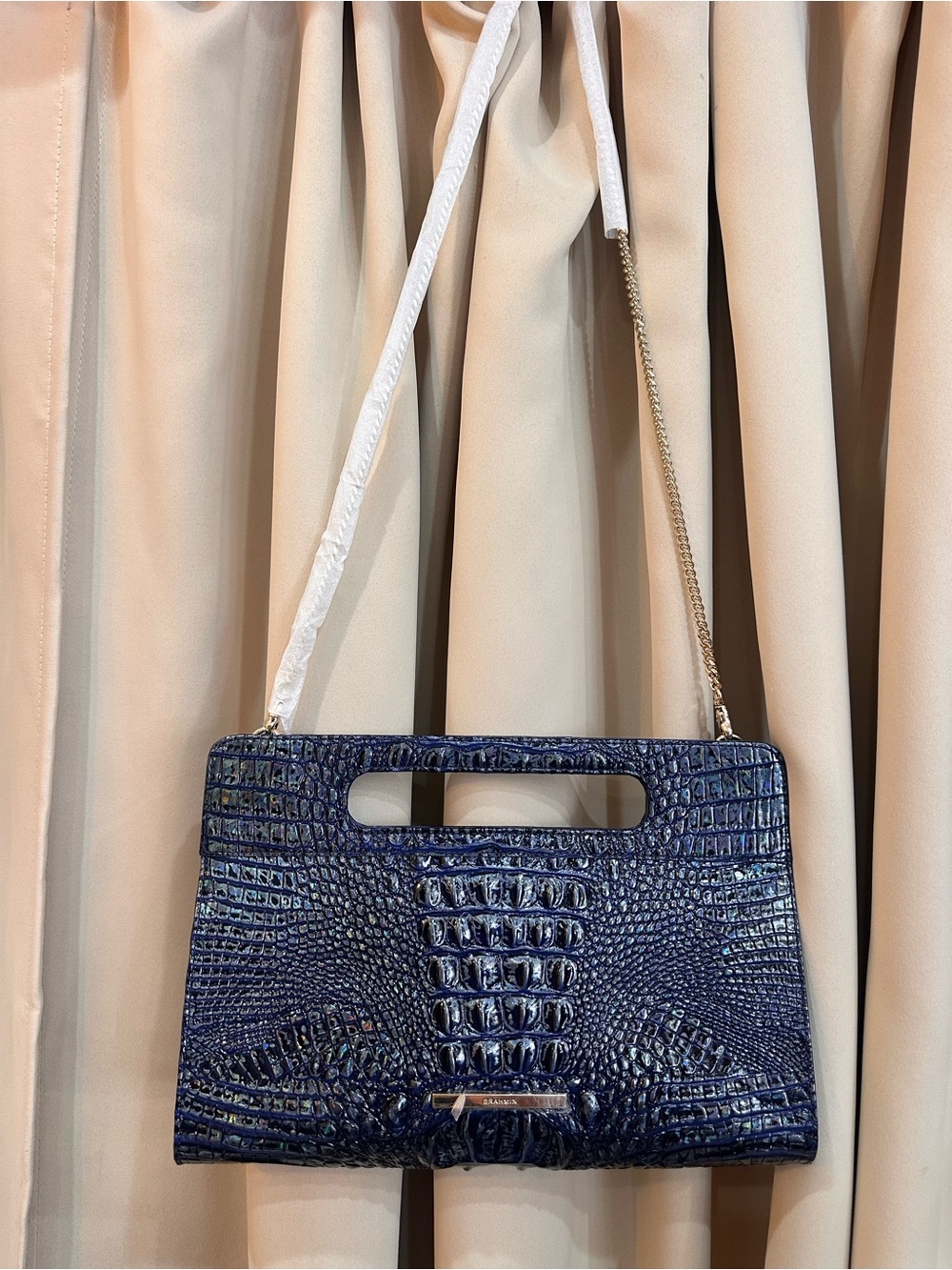 NWT Brahmin Navy Croc-Embossed Wristlet with Chain Strap RETAIL $355